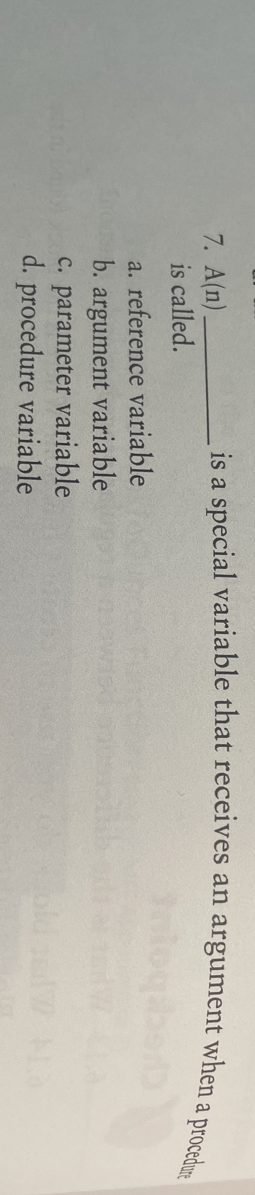 A ( n ) is a special variable that receives an
