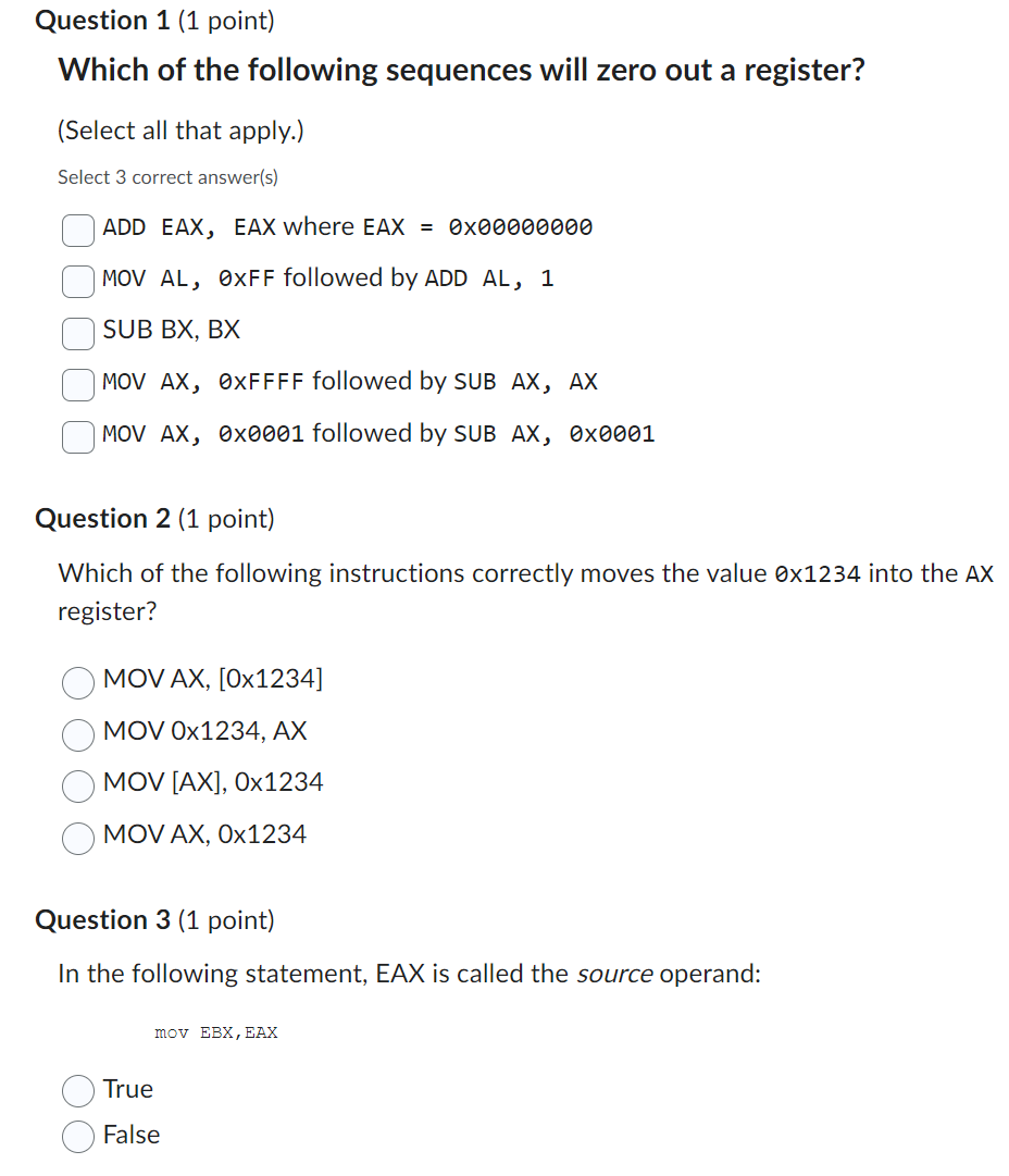 Question 1 ( 1 point ) Which of the following