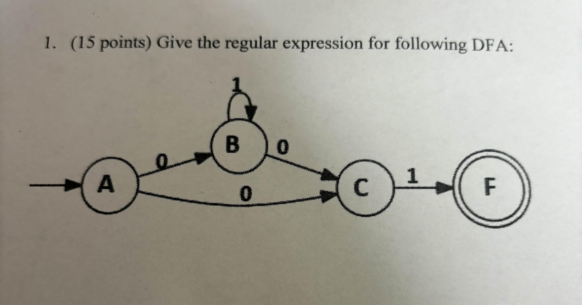 ( 1 5 points ) Give the regular expression for