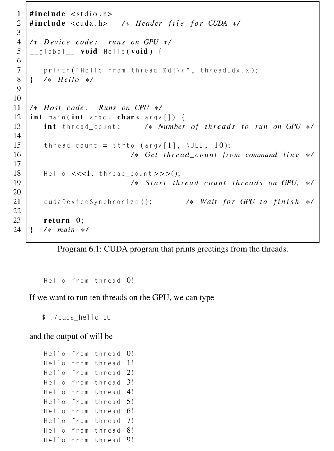 1 . Run the cuda _ hello program ( Program 6 . 1