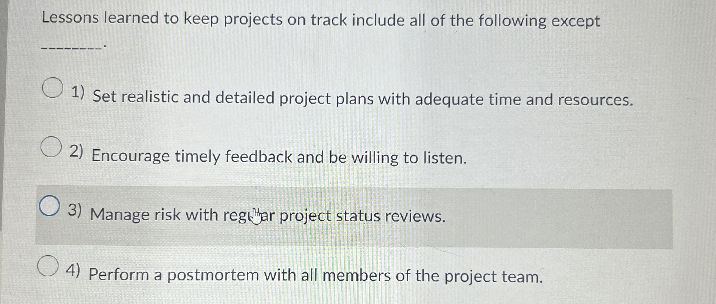 Lessons learned to keep projects on track include