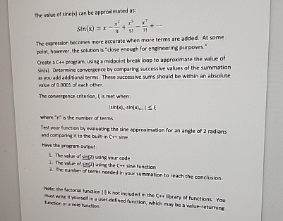 The value of sine ( x ) can be approximated as: