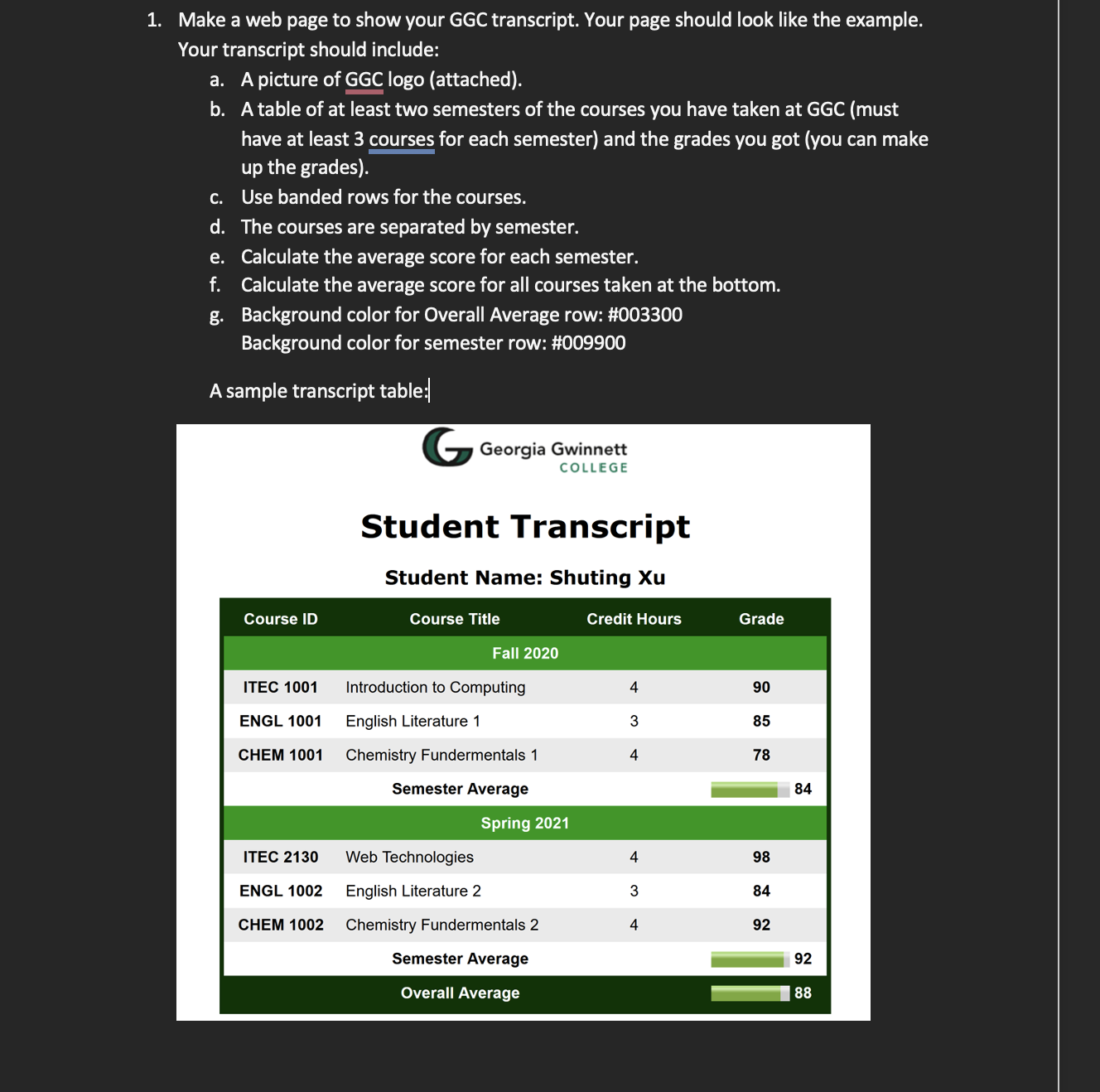 1 . Make a web page to show your GGC transcript.