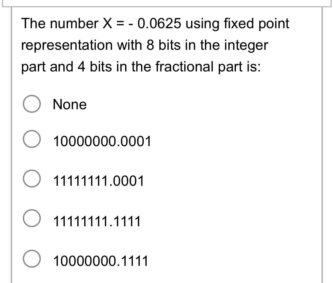 The number x = - 0 . 0 6 2 5 using fixed point