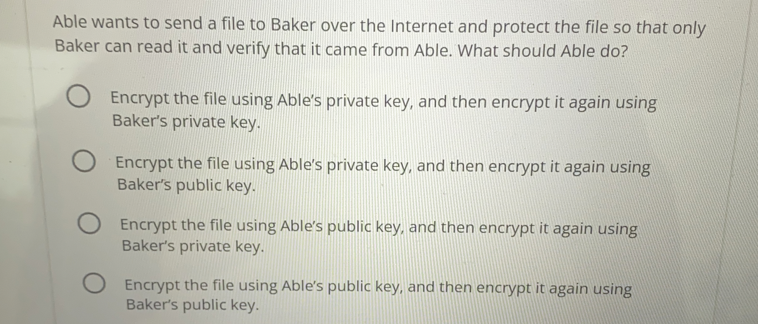 Able wants to send a file to Baker over the