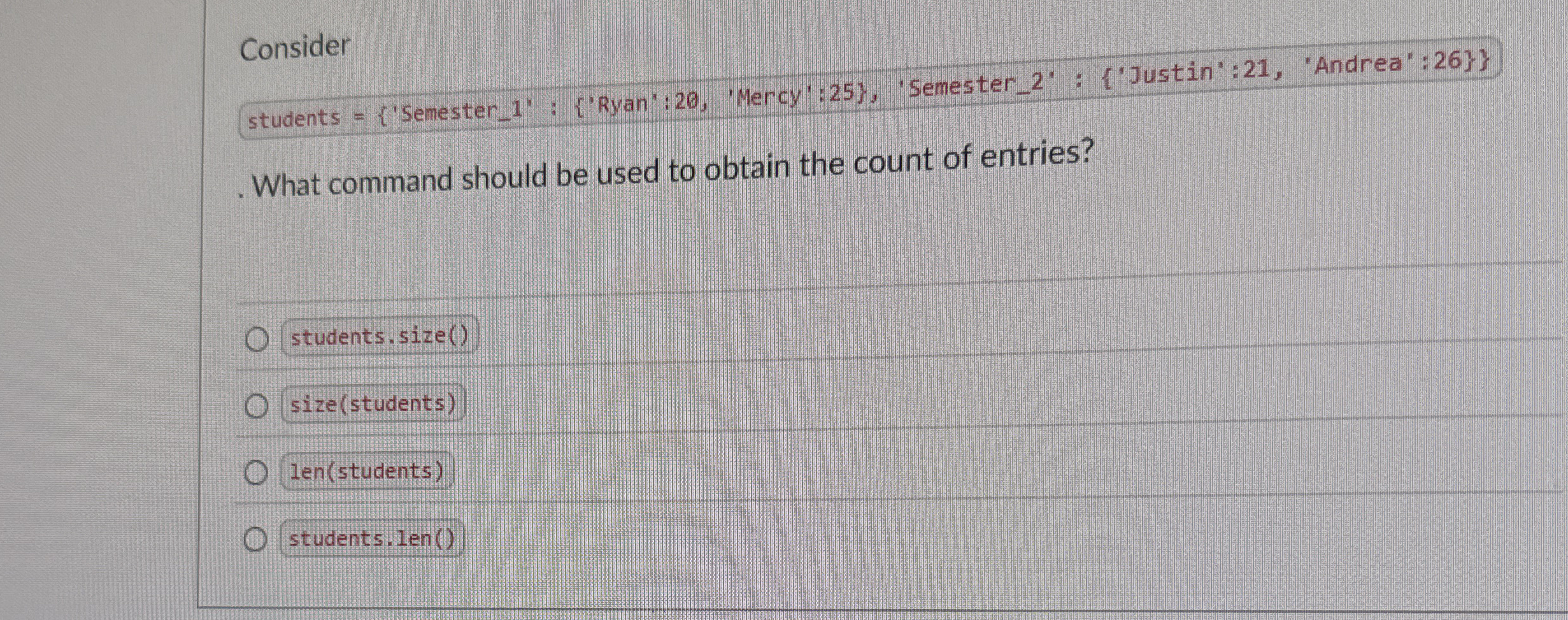 Consider What command should be used to obtain