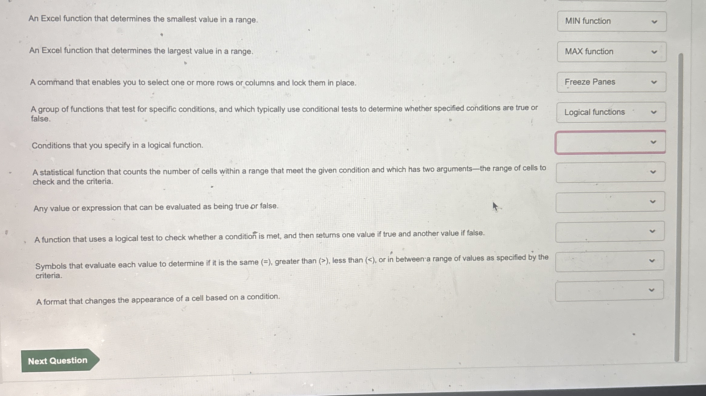 An Excel function that determines the smallest