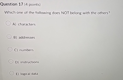 Question 1 7 ( 4 points ) Which one of the