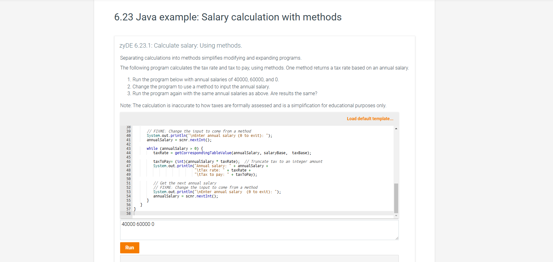 6 . 2 3 Java example: Salary calculation with