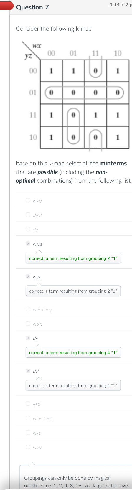 Question 7 Consider the following k - map base on