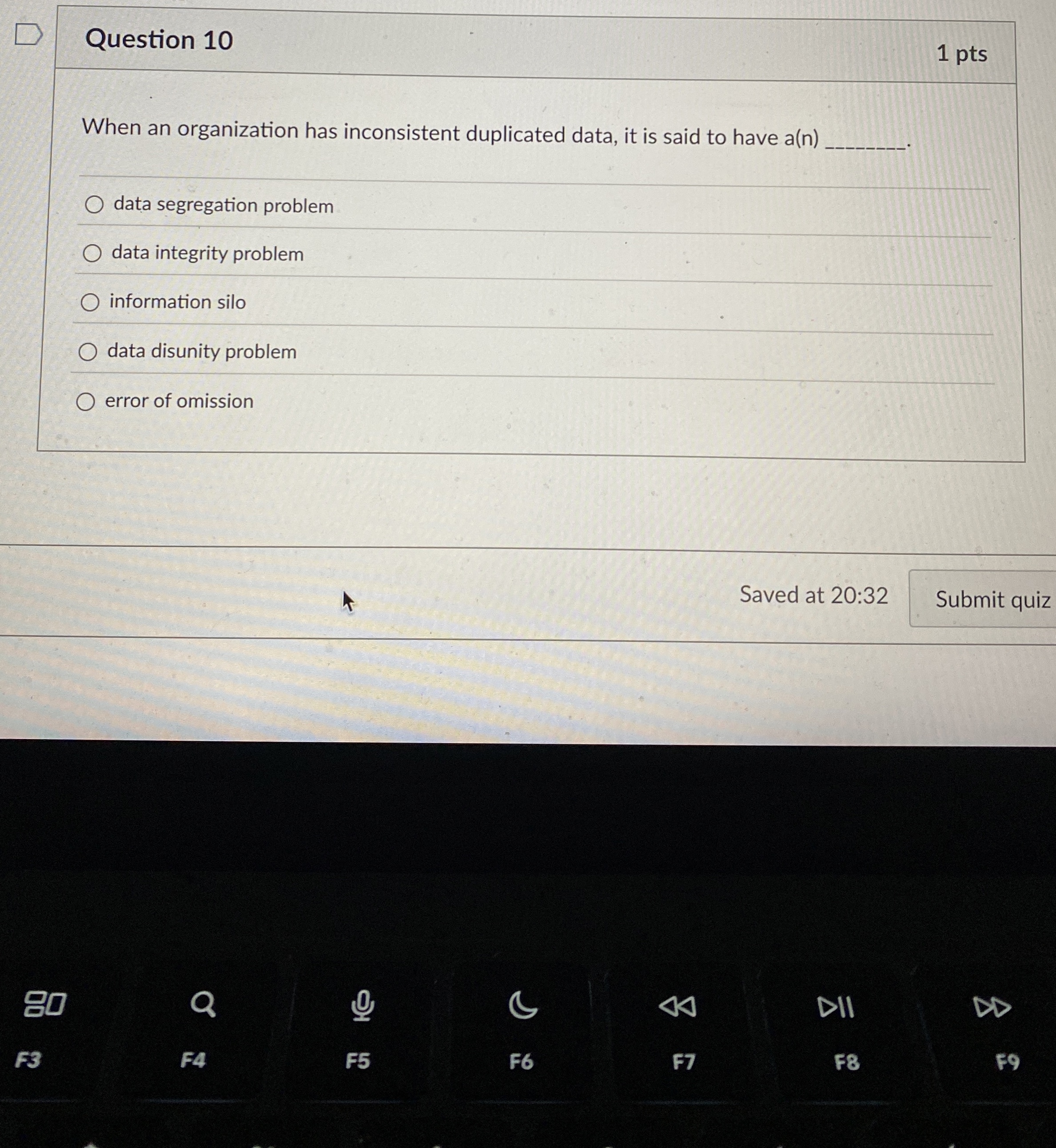 Question 1 0 1 pts When an organization has