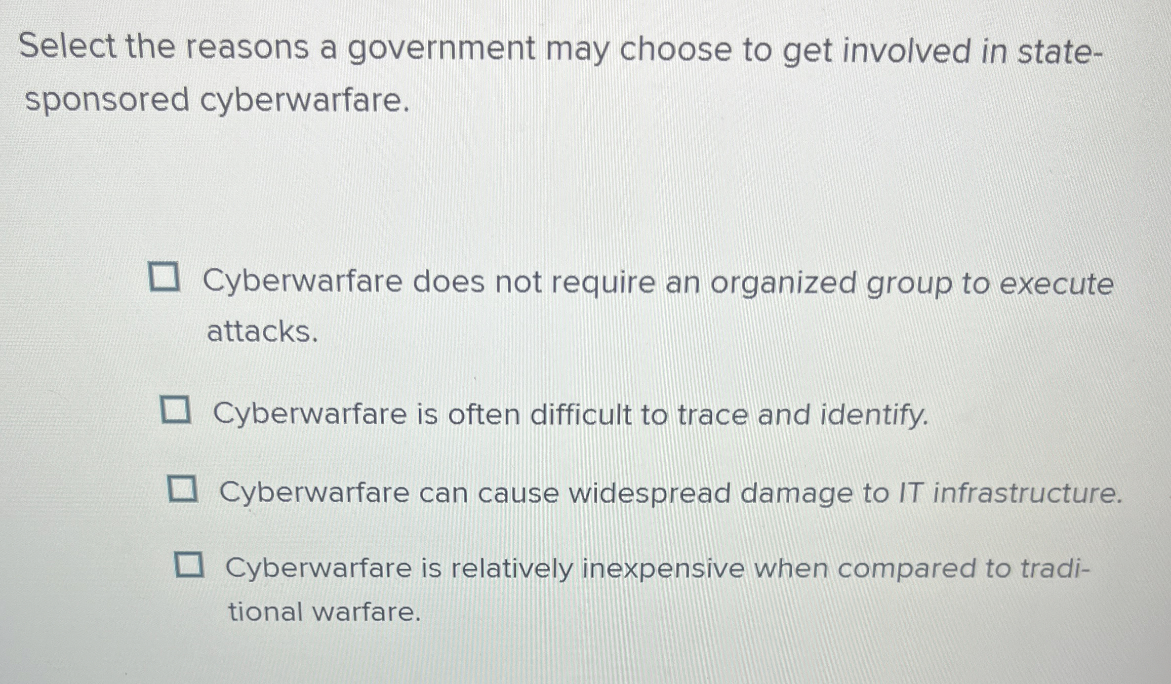 Select the reasons a government may choose to get