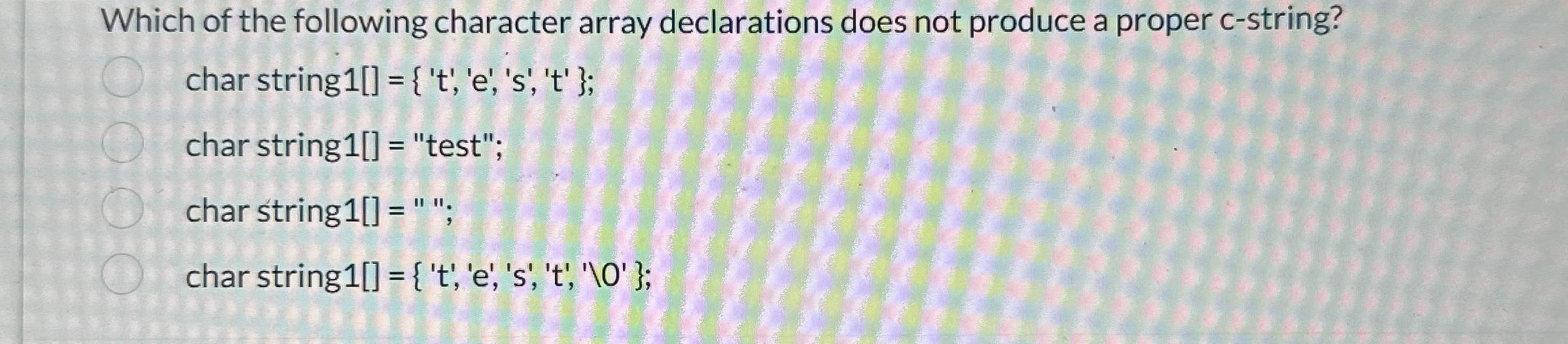 Which of the following character array