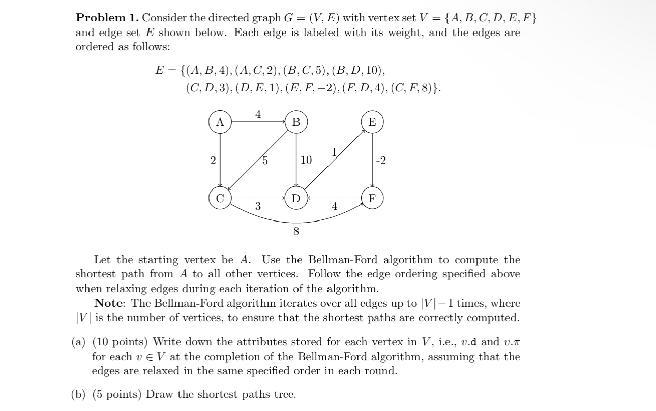 Problem 1 . Consider the directed graph G = ( V ,