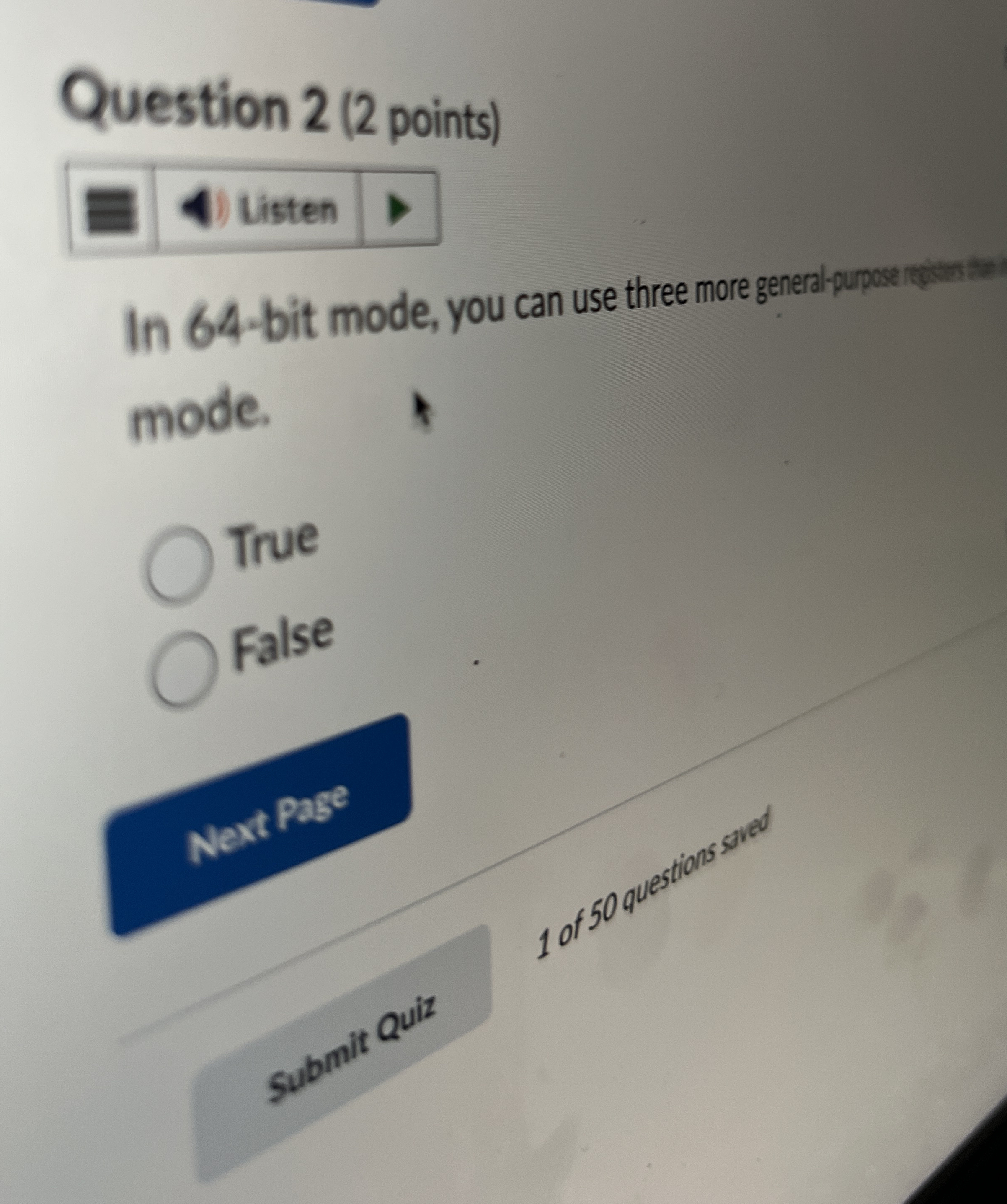 Question 2 ( 2 points ) In 6 4 - bit mode, you