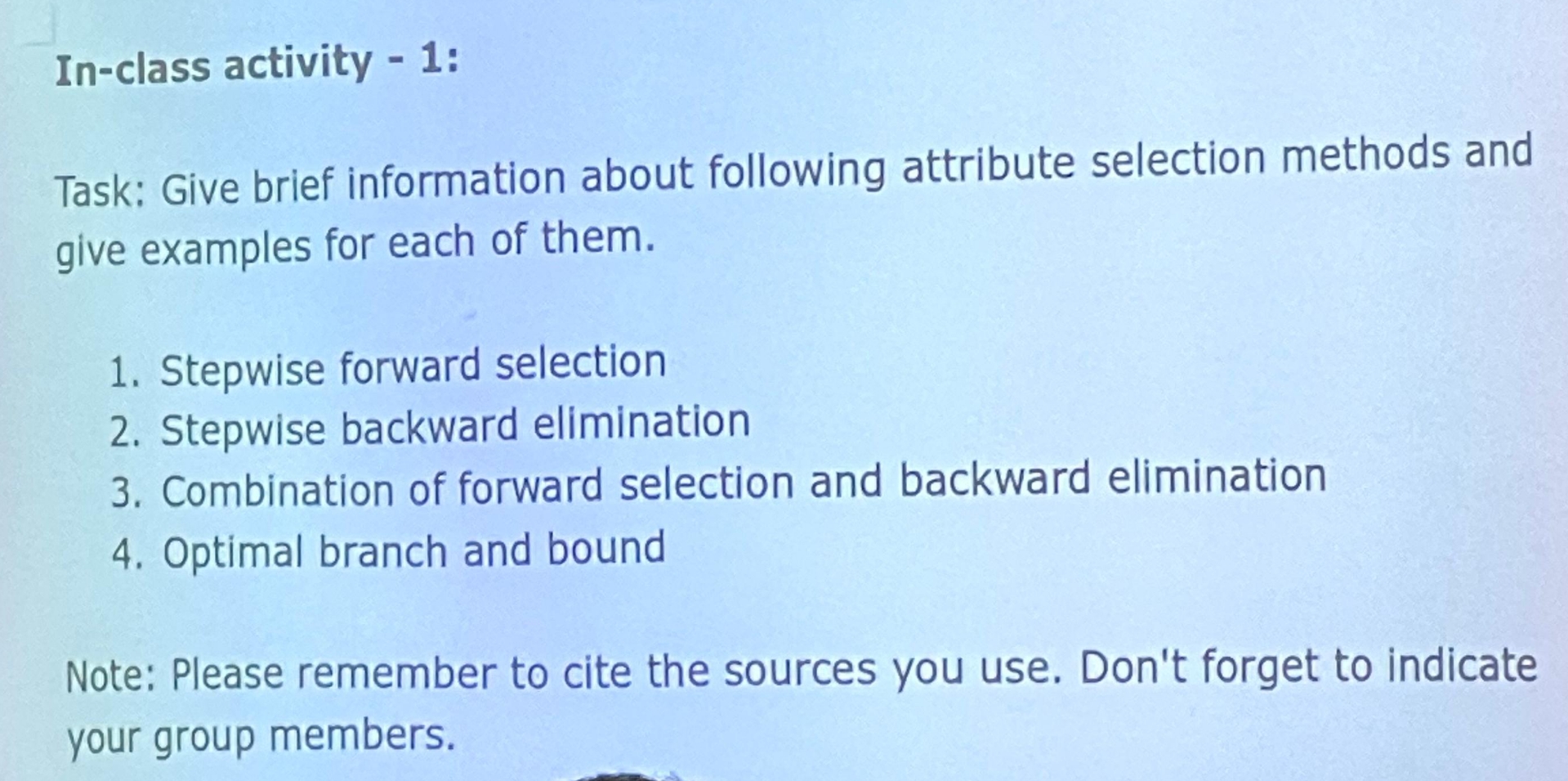 In - class activity - 1 : Task: Give brief