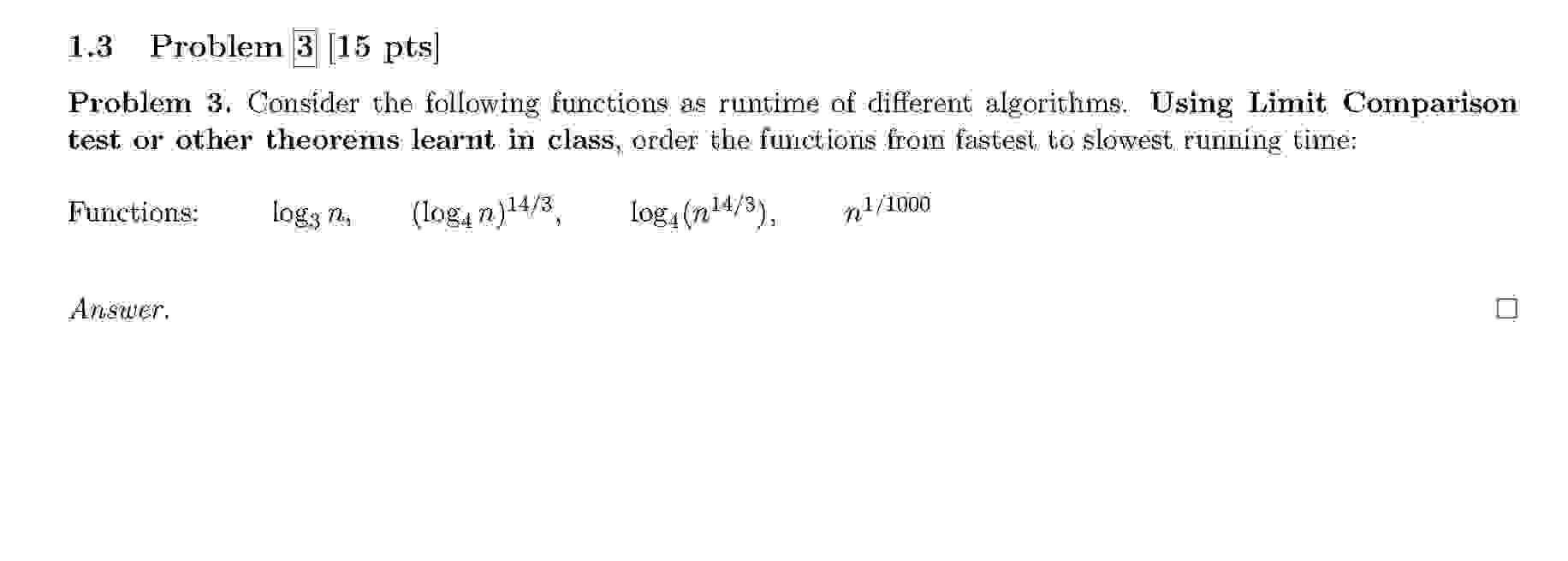 1 . 3 Problem 3 [ 1 5 p t s ] Problem 3 .