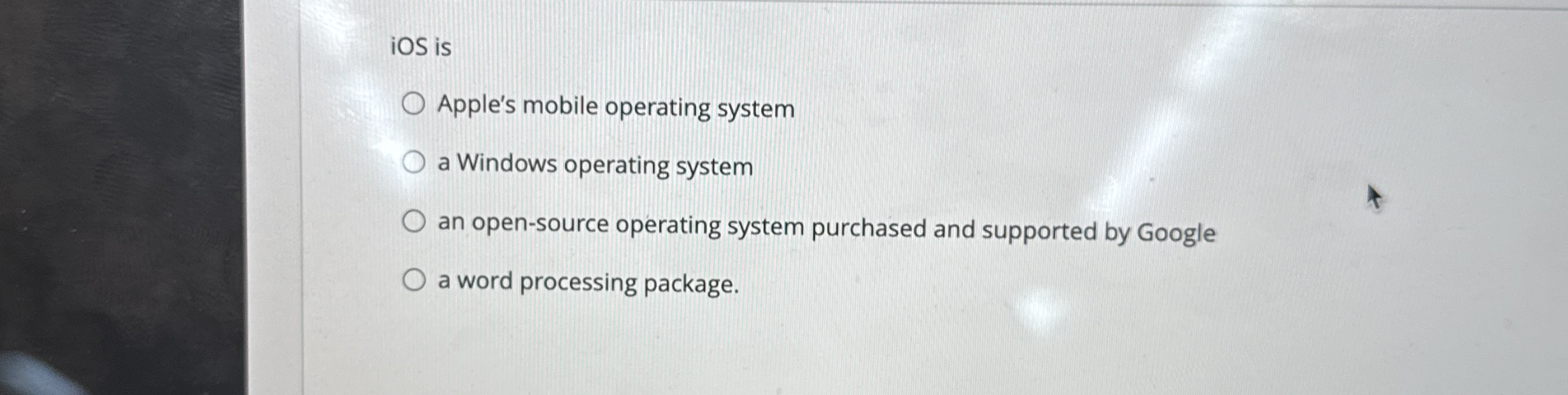 iOS is Apple's mobile operating system a Windows