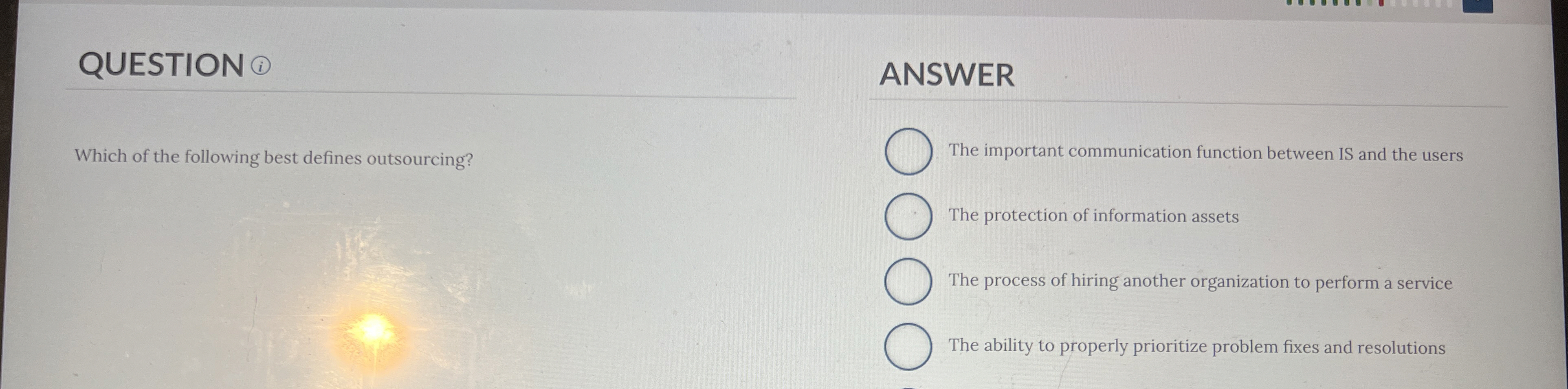 QUESTION Which of the following best defines