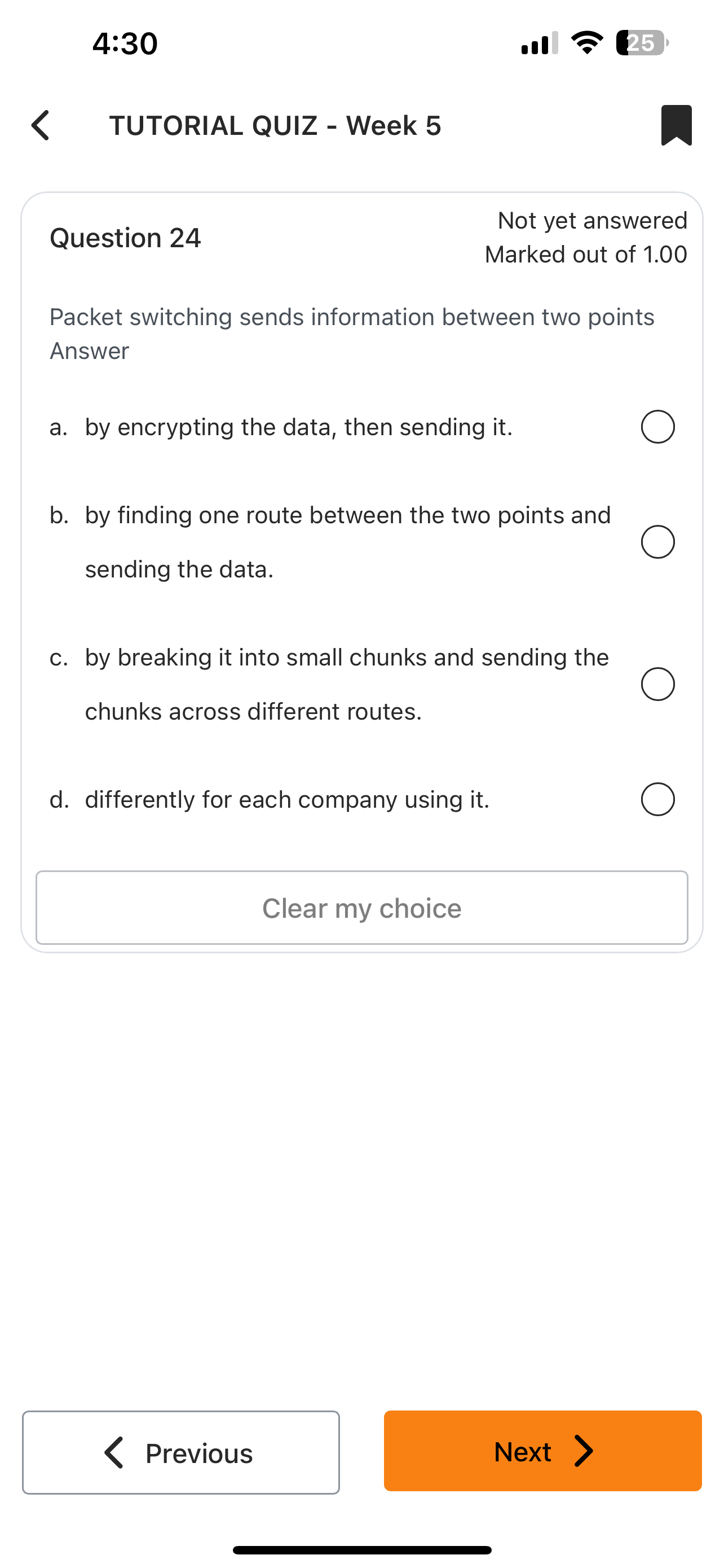 Question 2 4 Marked out of 1 . 0 0 Packet