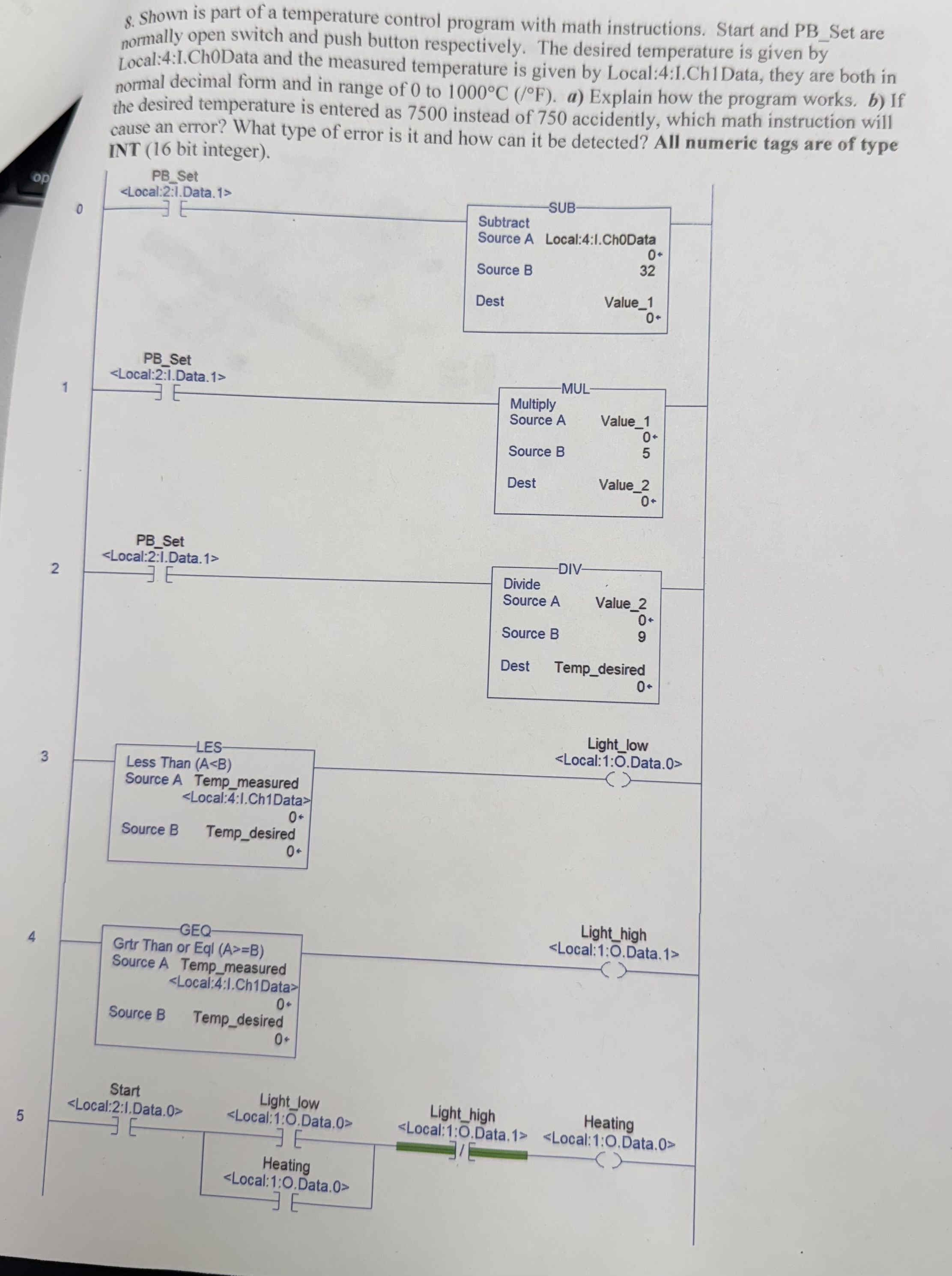 Shown is part of a temperature control program