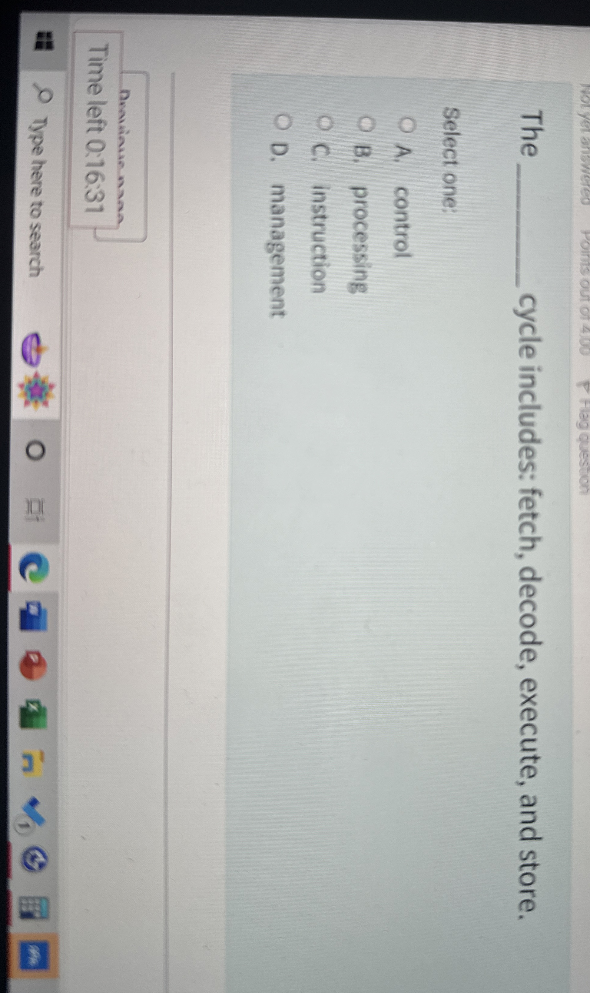 The cycle includes: fetch, decode, execute, and