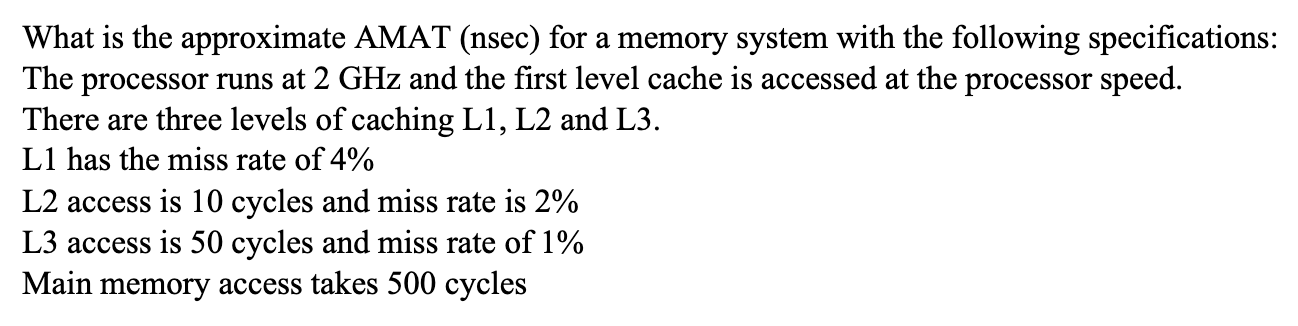 What is the approximate AMAT ( nsec ) for a