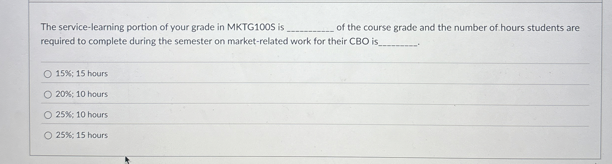 The service - learning portion of your grade in