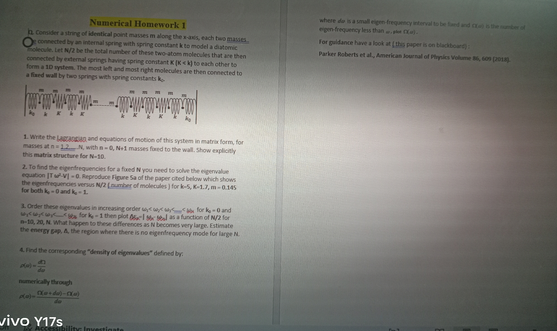 Numerical Homework 1 a . Consider a string of