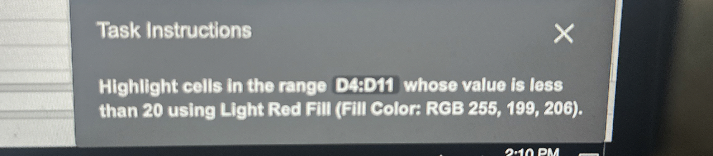 Task Instructions Highlight cells in the range