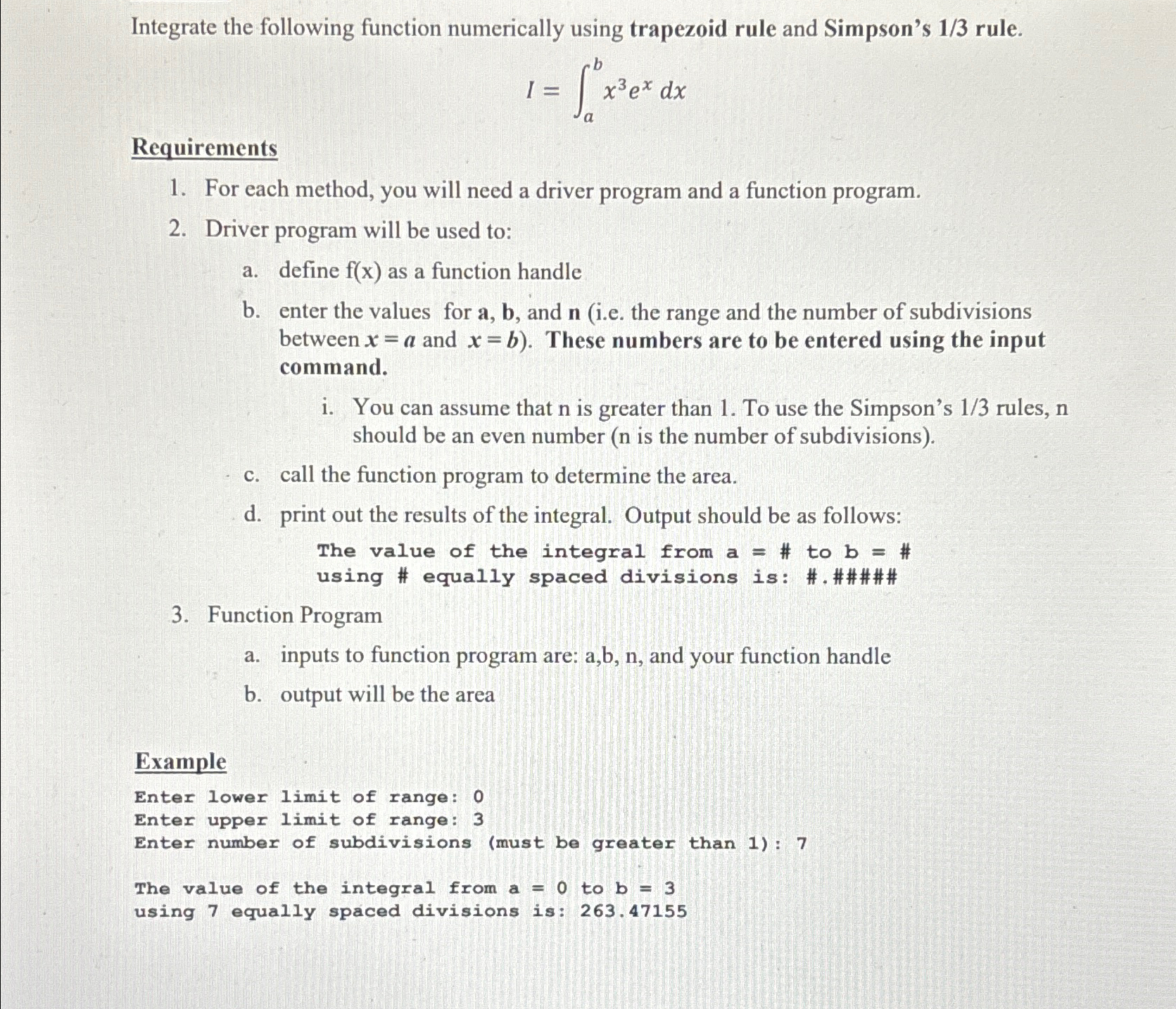Integrate the following function numerically
