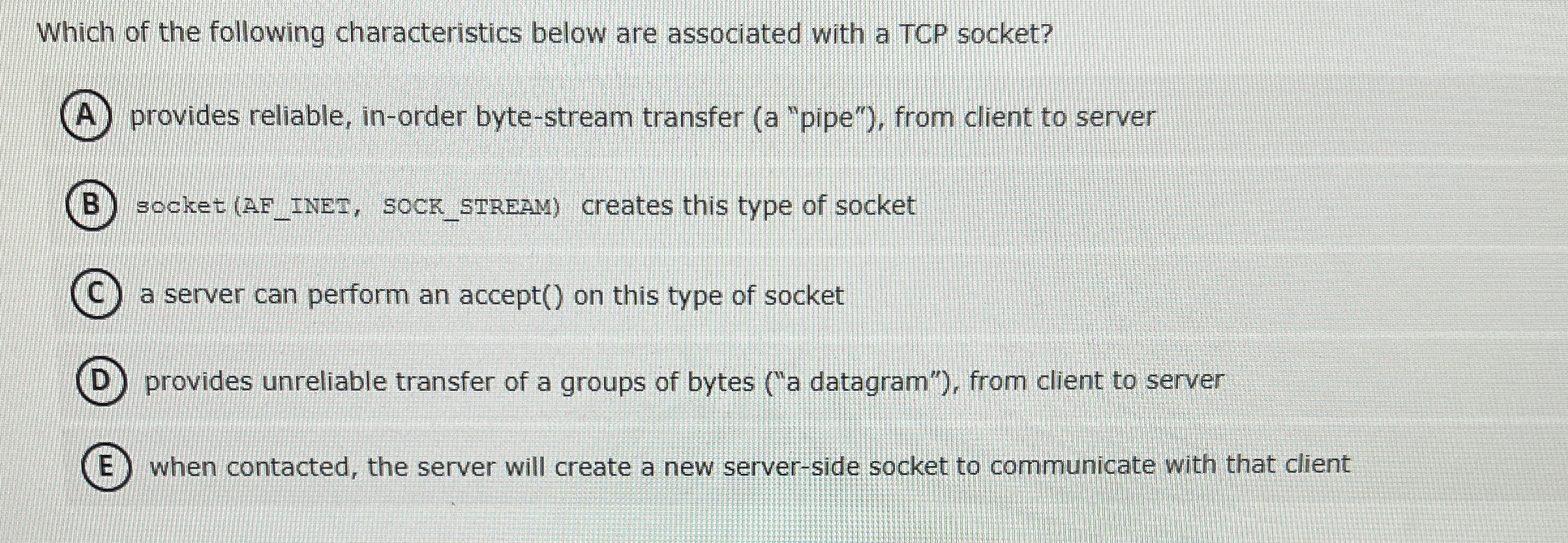 Which of the following characteristics below are