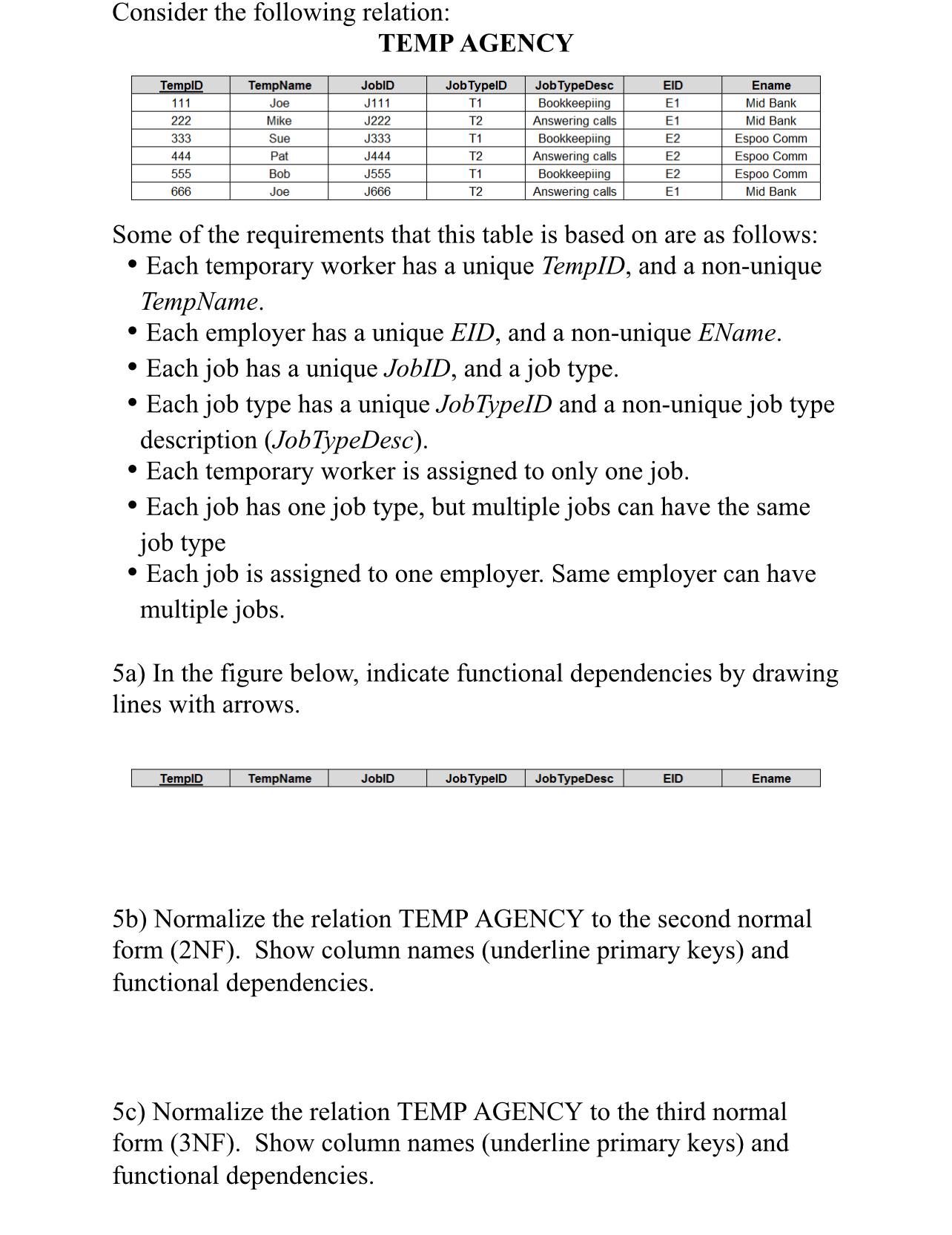 Consider the following relation: TEMP AGENCY \