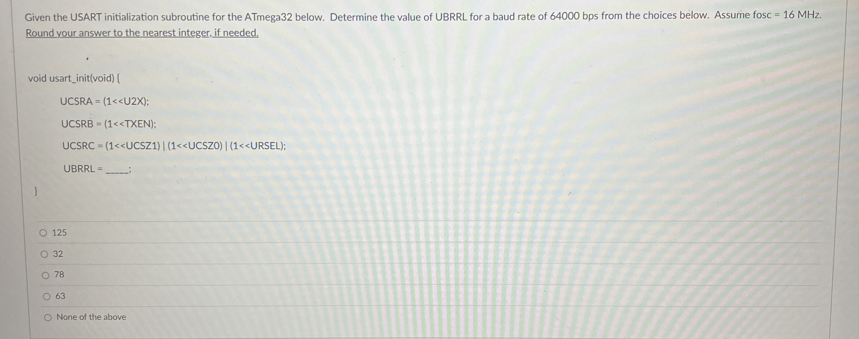Given the USART initialization subroutine for the