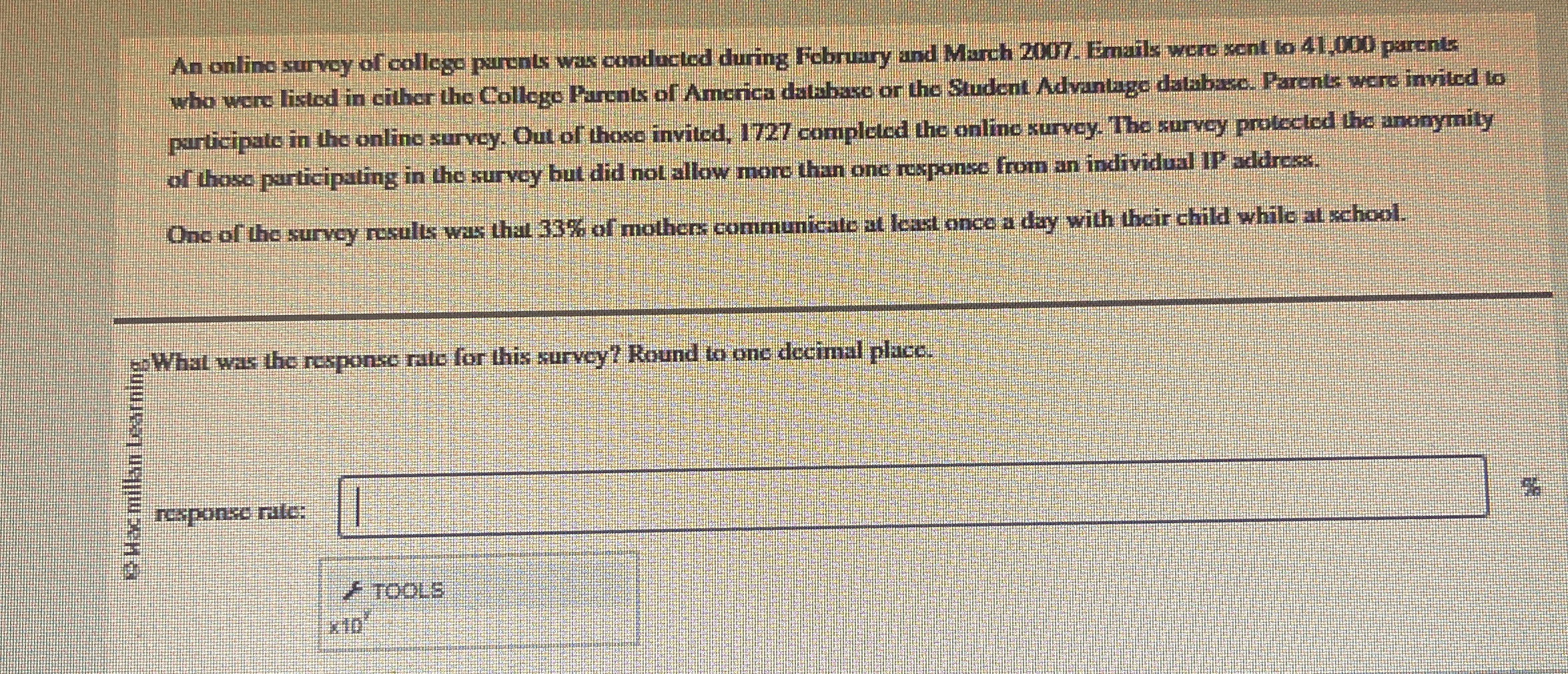 An onlino survey of collego parents was condacted