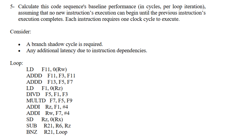 5 - Calculate this code sequence's baseline
