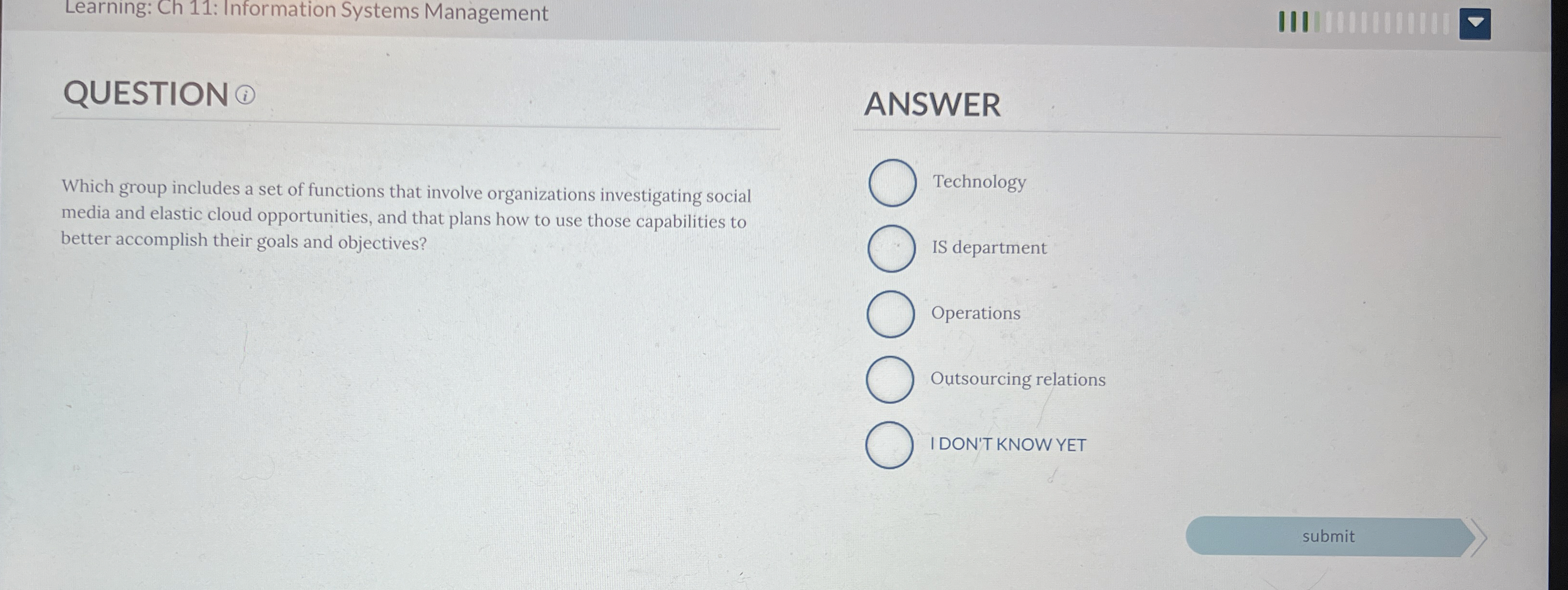 Learning: Ch 1 1 : Information Systems Management