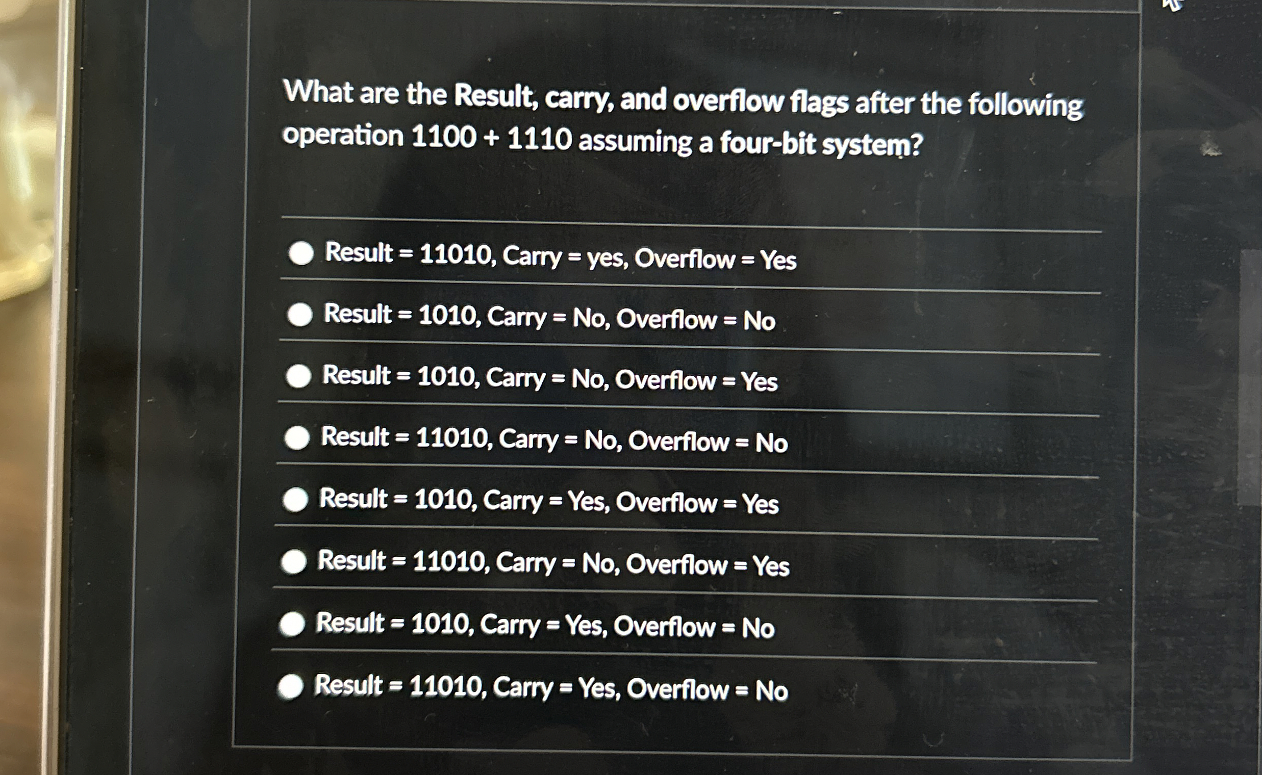 What are the Result, carry, and overflow flags