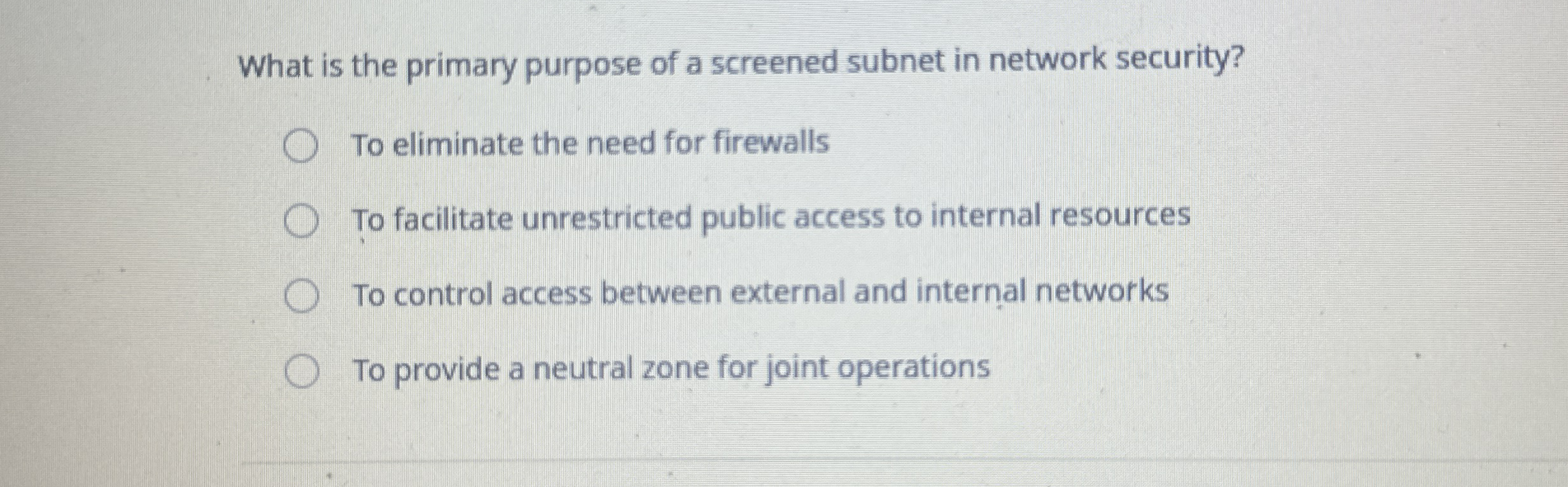 What is the primary purpose of a screened subnet