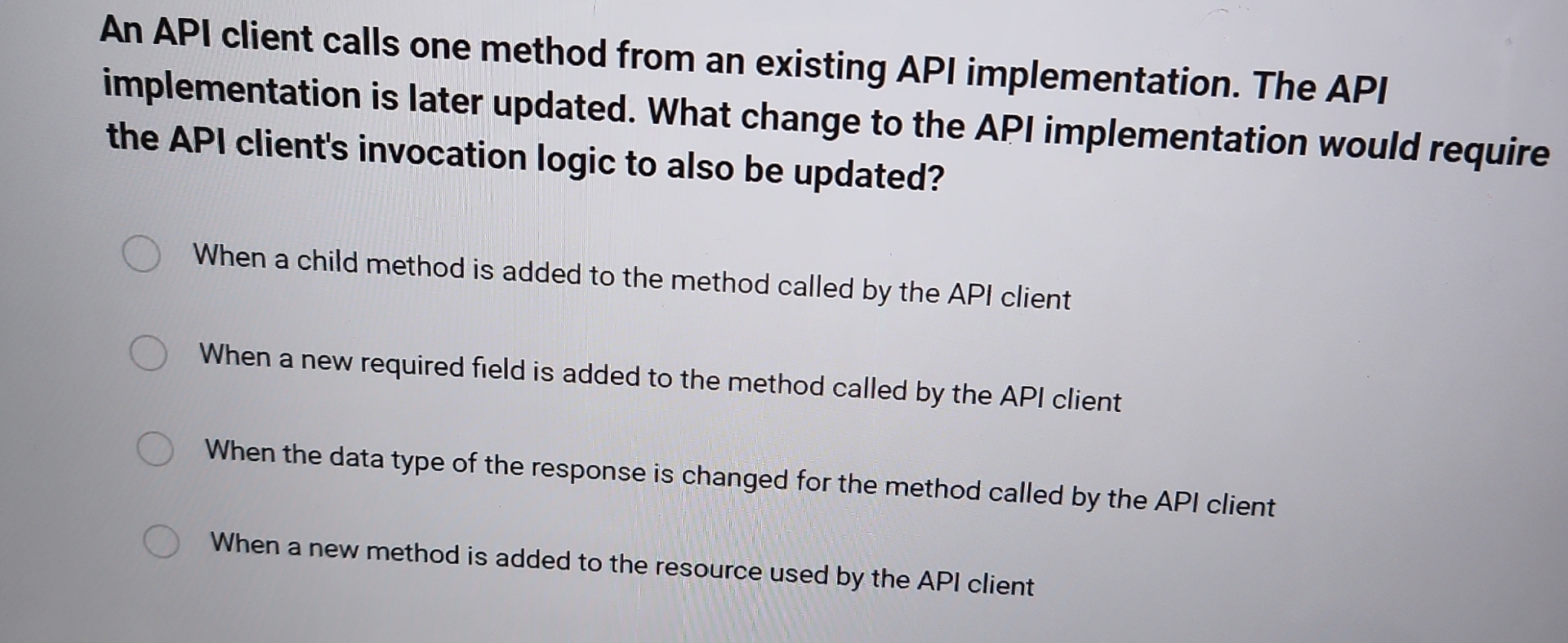 An API client calls one method from an existing