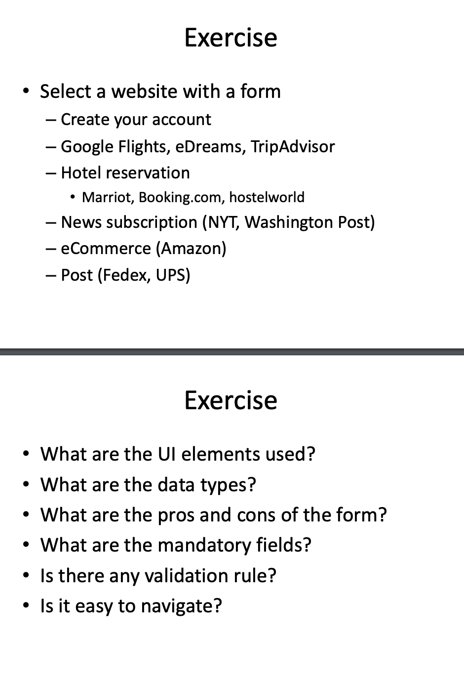 Exercise - Select a website with a form - Create