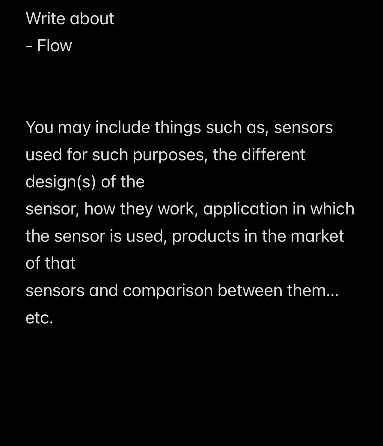 Write about Flow You may include things such as ,