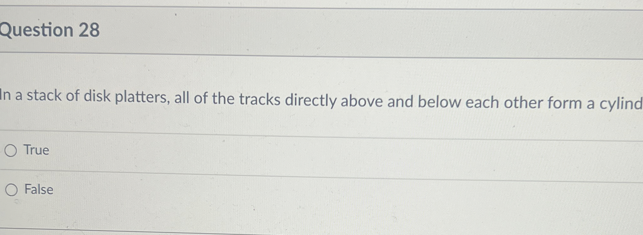 Question 2 8 In a stack of disk platters, all of