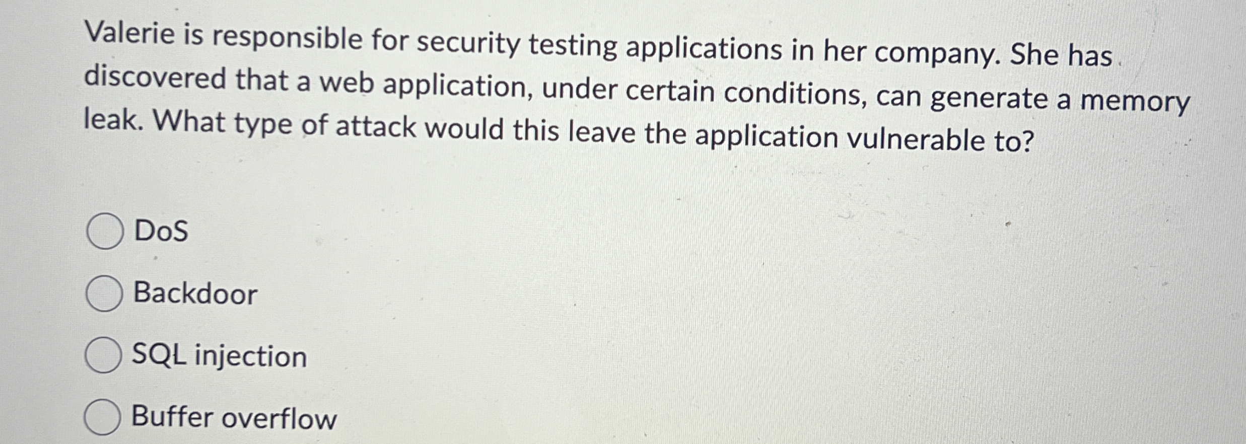 Valerie is responsible for security testing