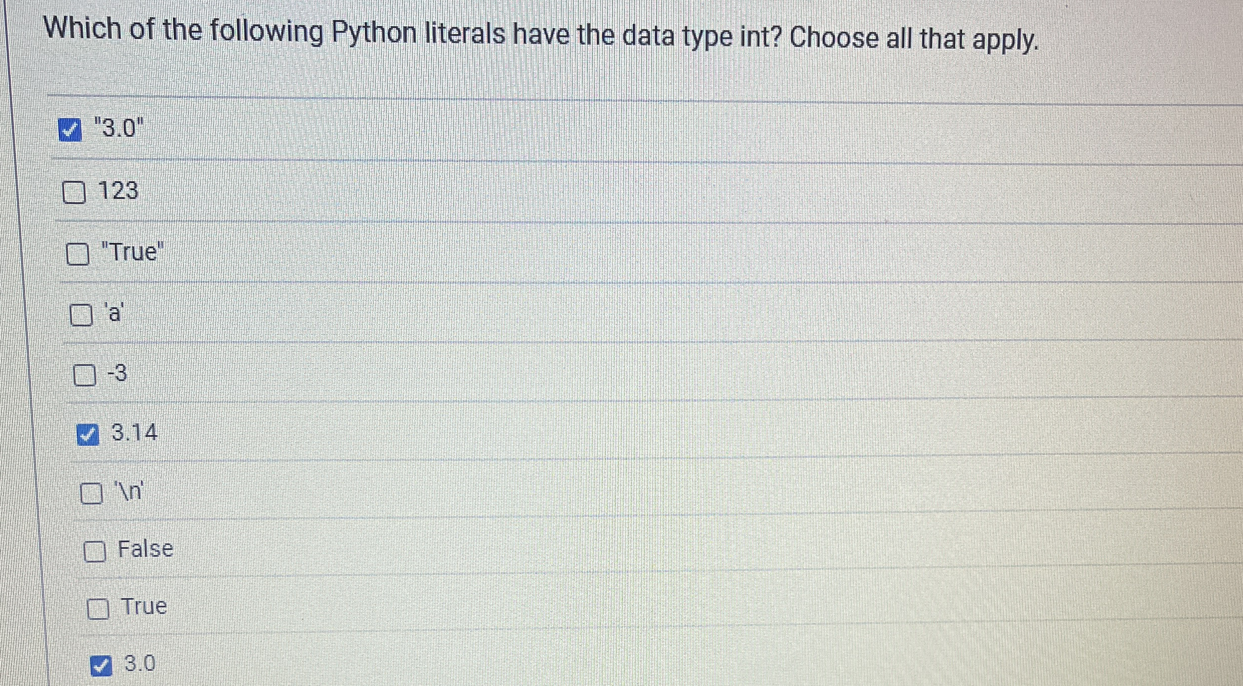 Which of the following Python literals have the
