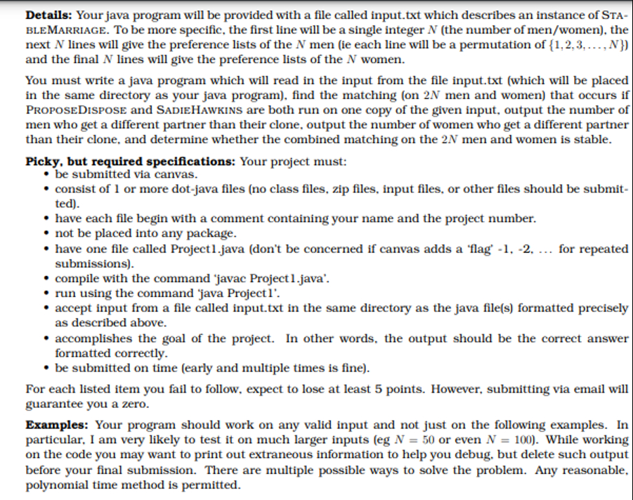 CODE MUST BE IN JAVA Details: Your java program