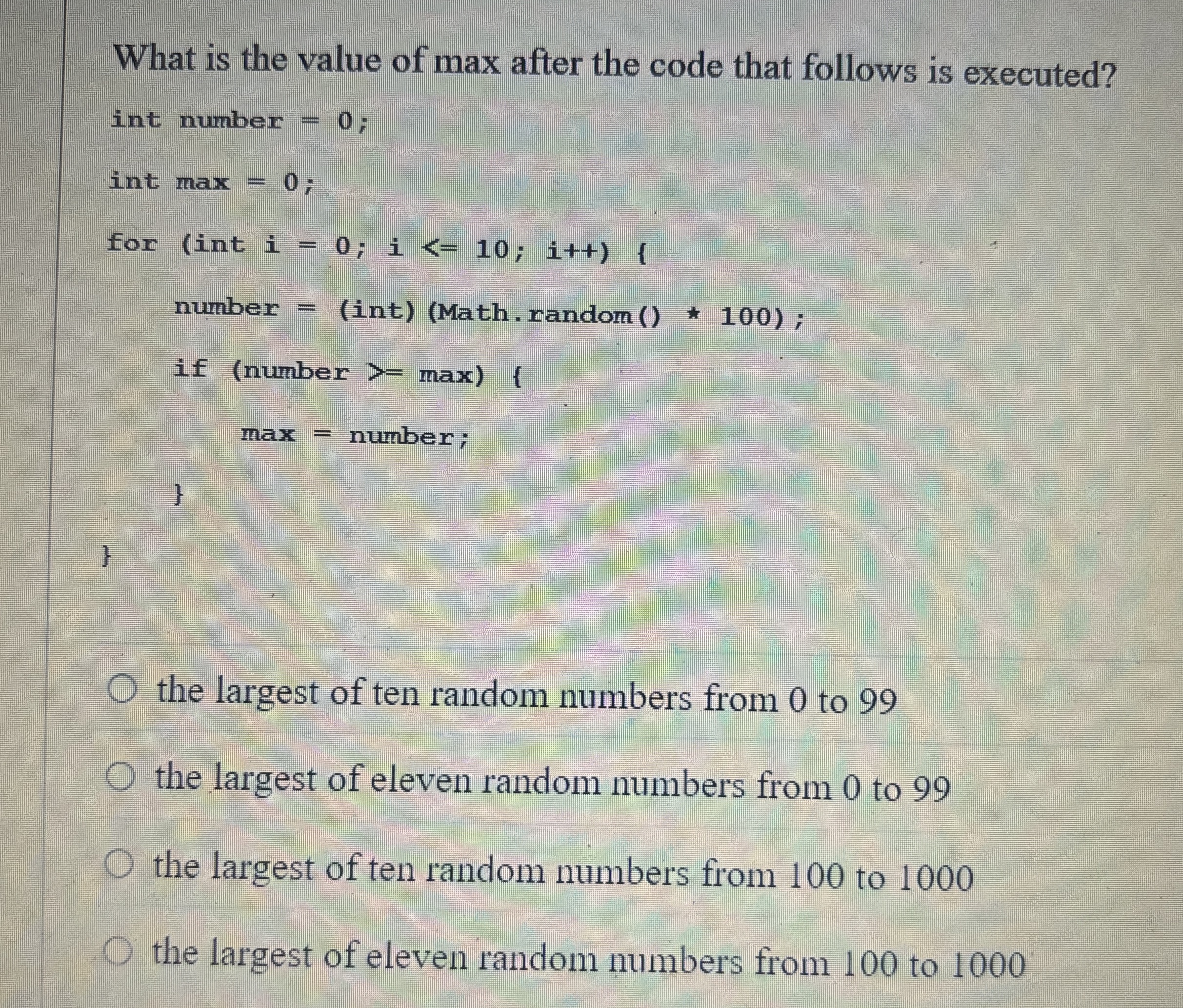 What is the value of max after the code that
