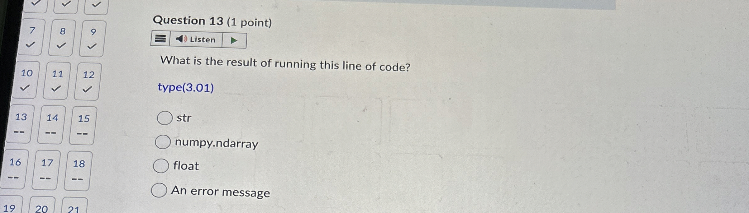 Question 1 3 ( 1 point ) What is the result of