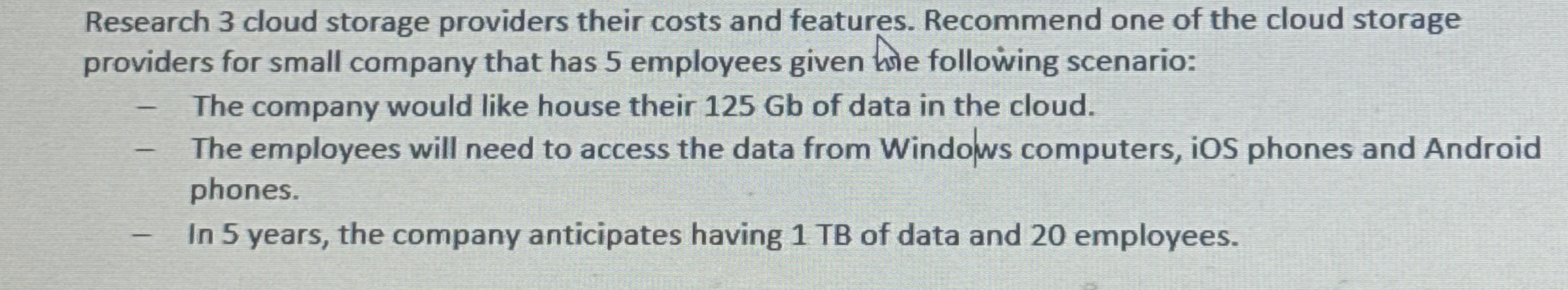 Research 3 cloud storage providers their costs