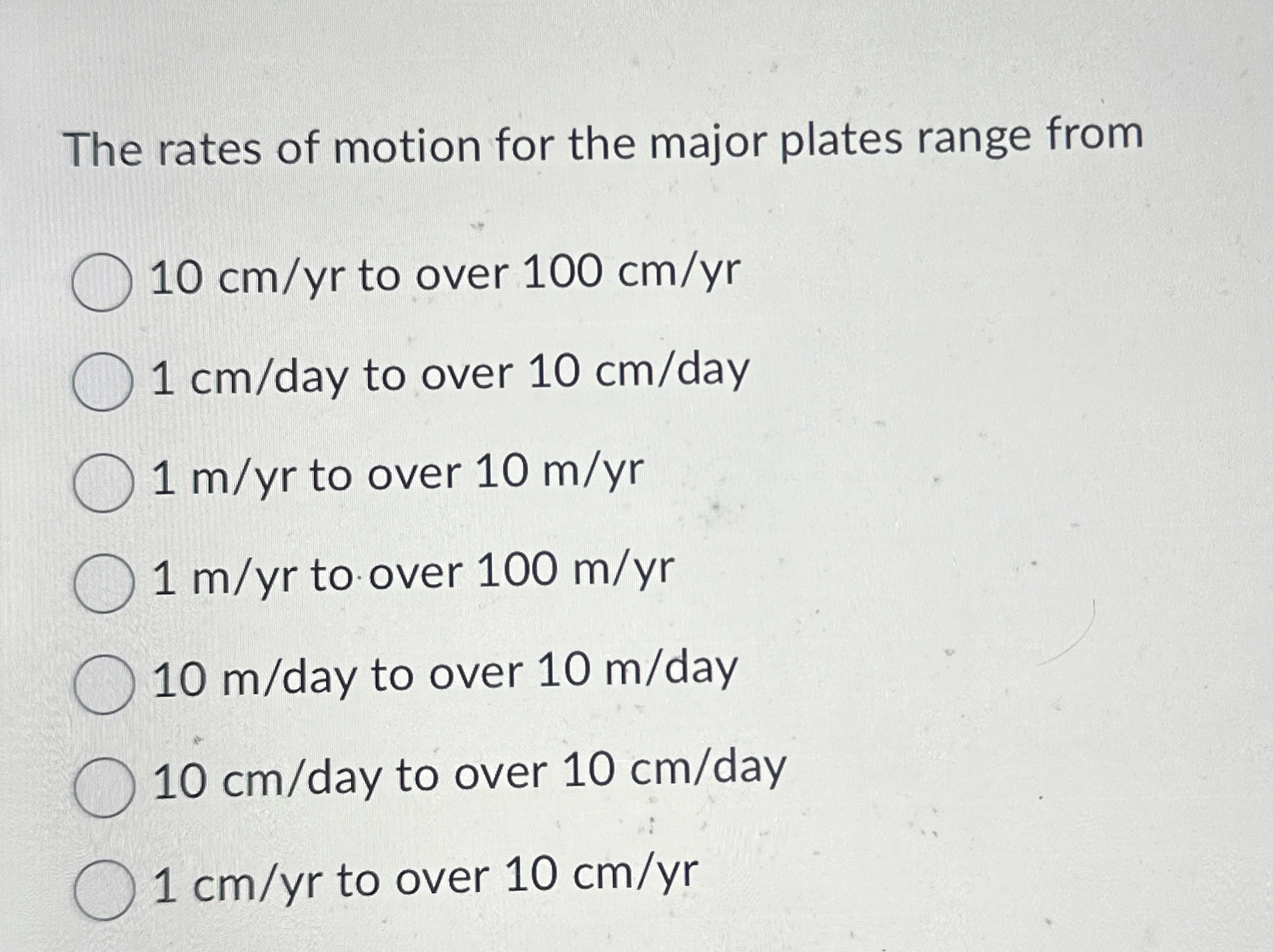 The rates of motion for the major plates range